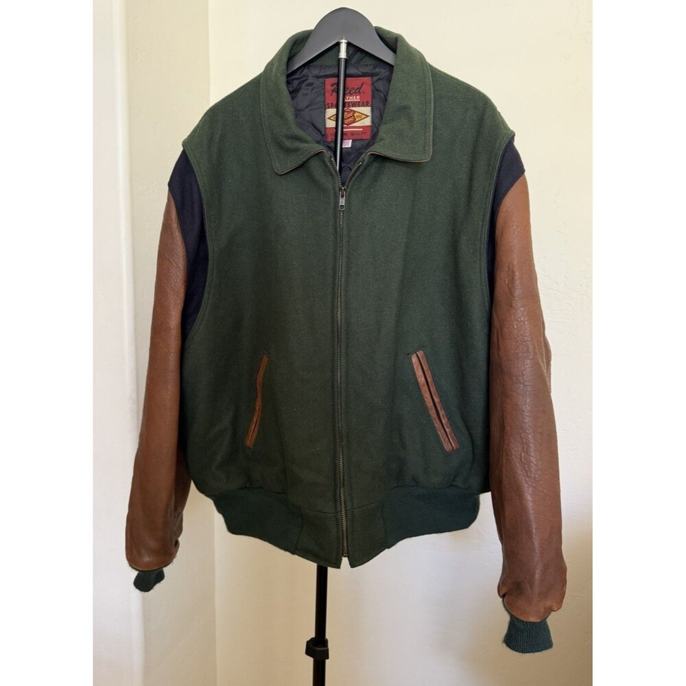 Vintage Reed Sportswear L Wool Leather Bomber Jacket Green Men's USA 90s Varsity